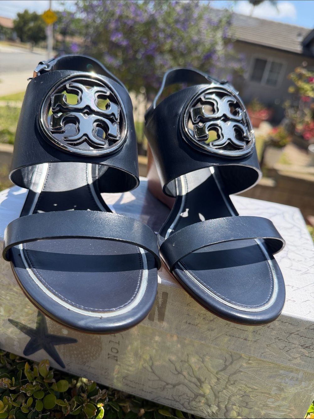 Tory Burch Metal Miller 65mm Wedge Sandals Size 9M